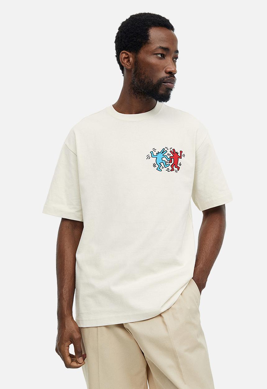 H&M - Relaxed fit printed T-shirt - cream/keith haring 