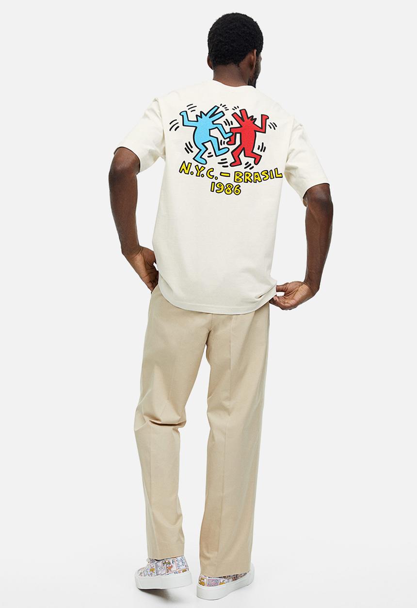 H&M - Relaxed fit printed T-shirt - cream/keith haring 