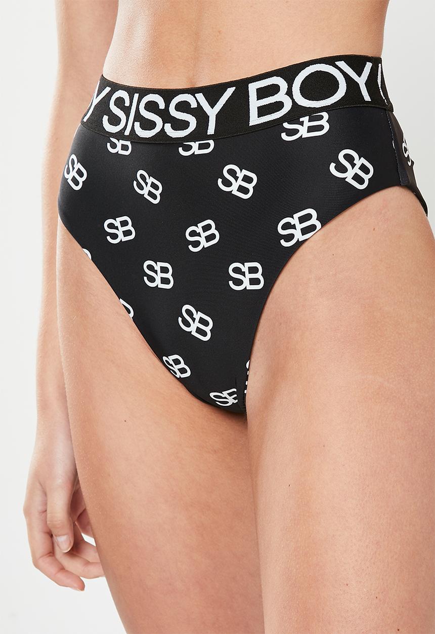 SISSY BOY - Dayna: All over branded bikini bottoms - black / white