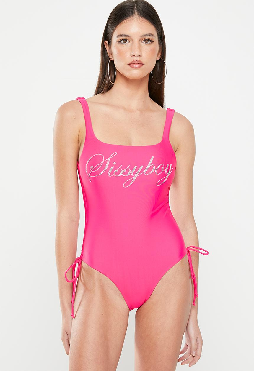 SISSY BOY - Risola: bling logo one piece swimwear - cerise
