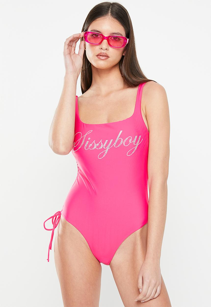 SISSY BOY - Risola: bling logo one piece swimwear - cerise