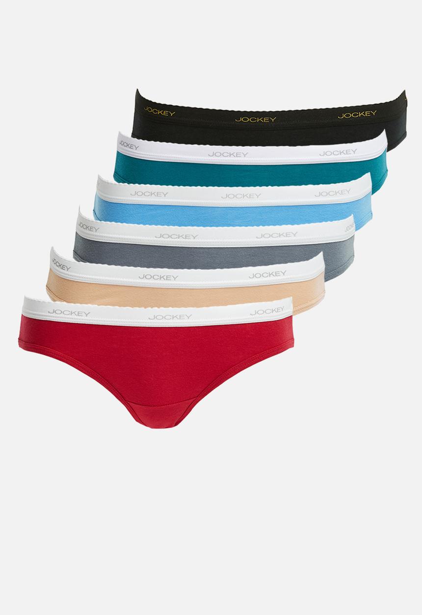 Jockey - 6 pk value plain bikini - shaded spruce/red/dark beige/tranq blue