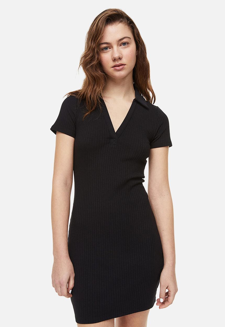 H&M - Collared jersey dress - black