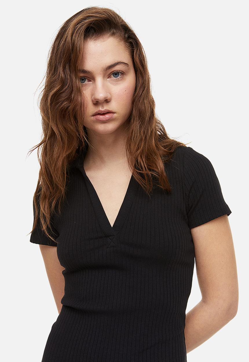 H&M - Collared jersey dress - black