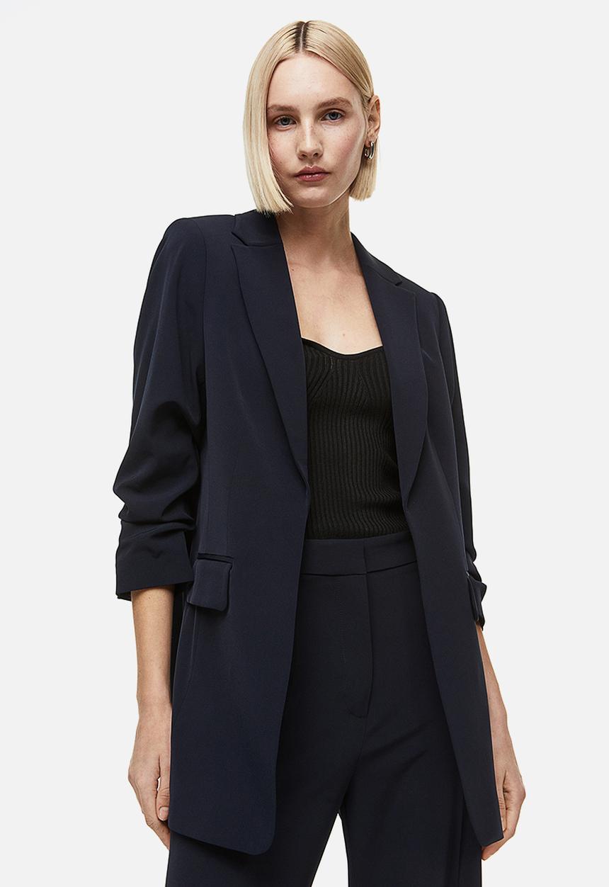 H&M - Gathered-sleeve jacket - navy blue 