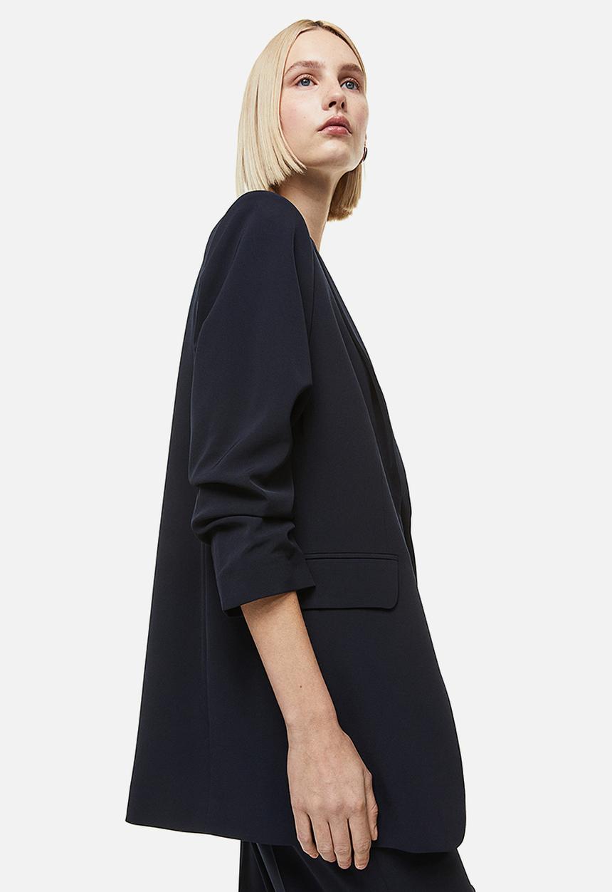 H&M - Gathered-sleeve jacket - navy blue 