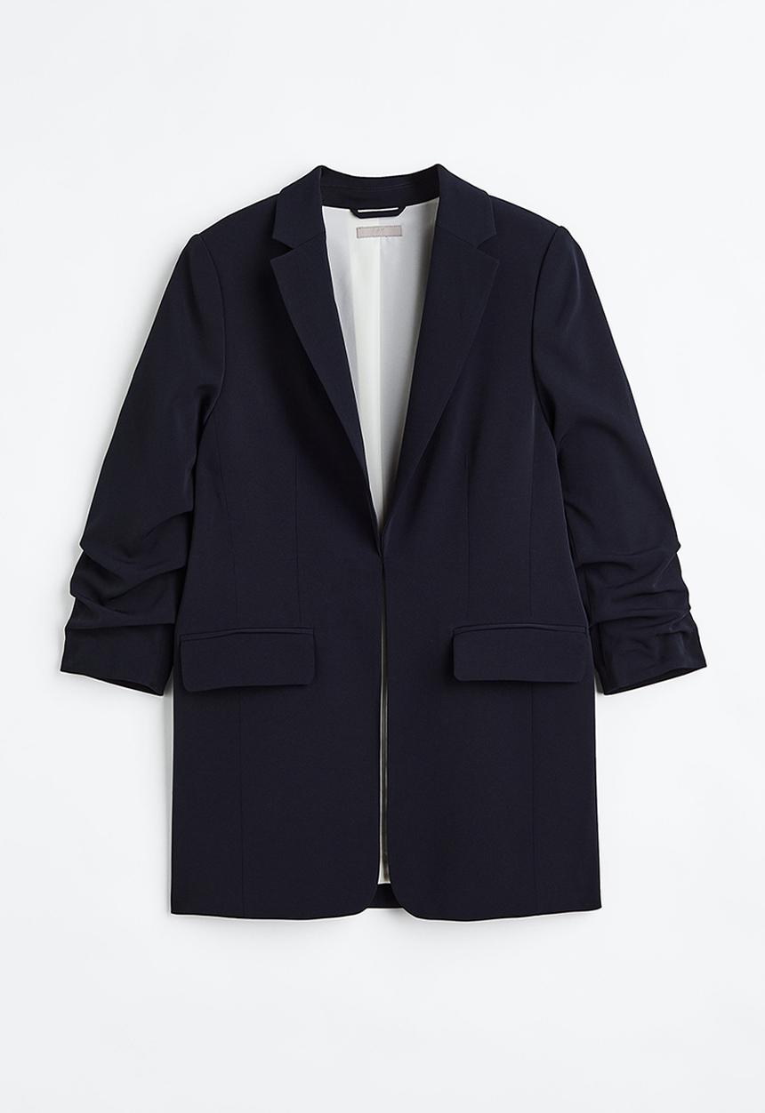 H&M - Gathered-sleeve jacket - navy blue 