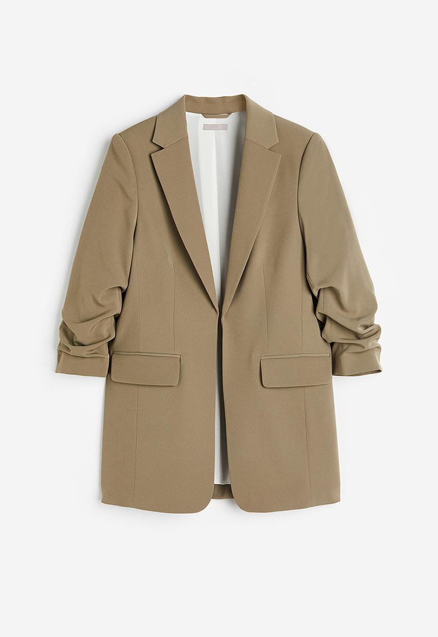 H&M - Gathered-sleeve jacket - dark beige