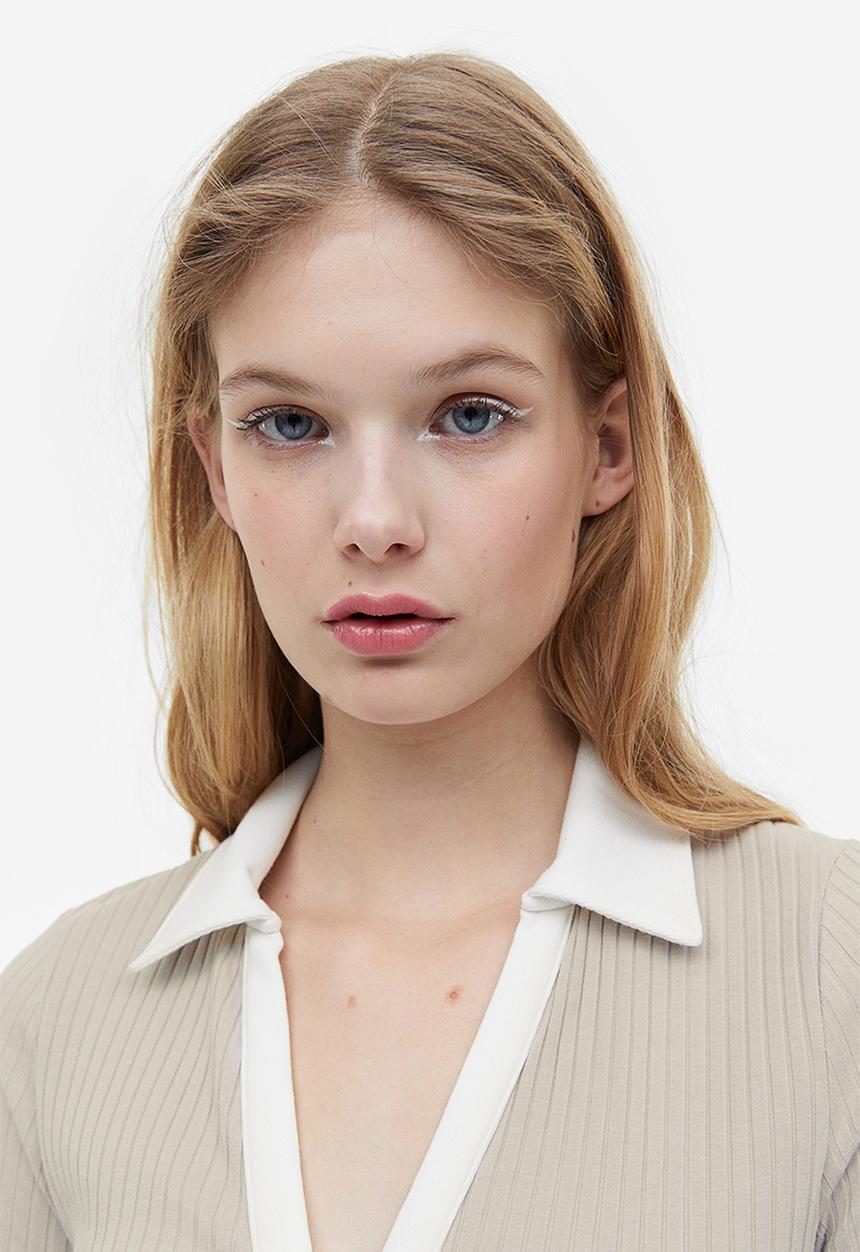 H&M - Collared jersey dress - light greige/white