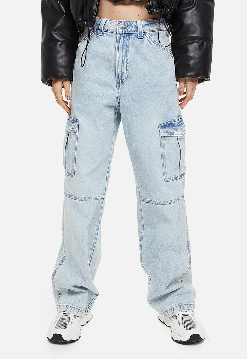 H&M - 90s baggy high cargo jeans - light denim blue 