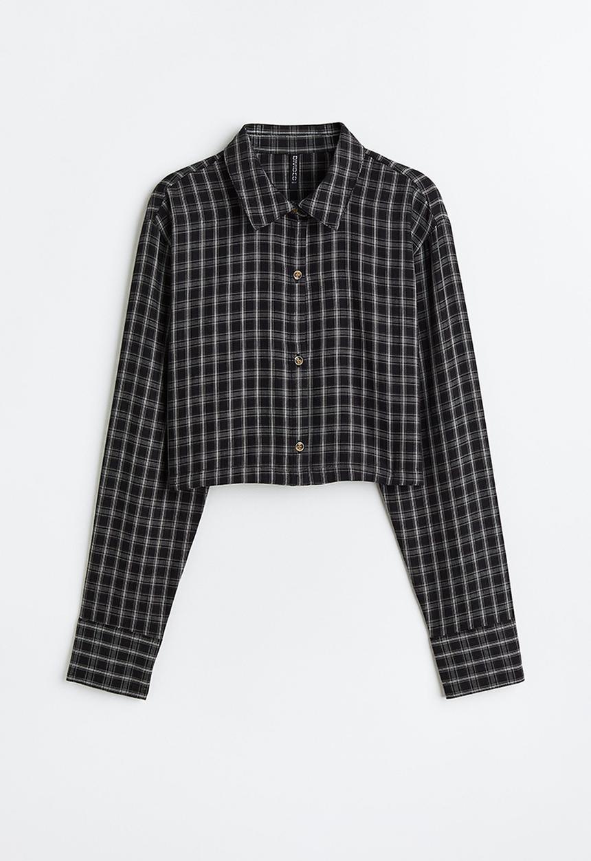 H&M - Cropped cotton shirt - black/checked