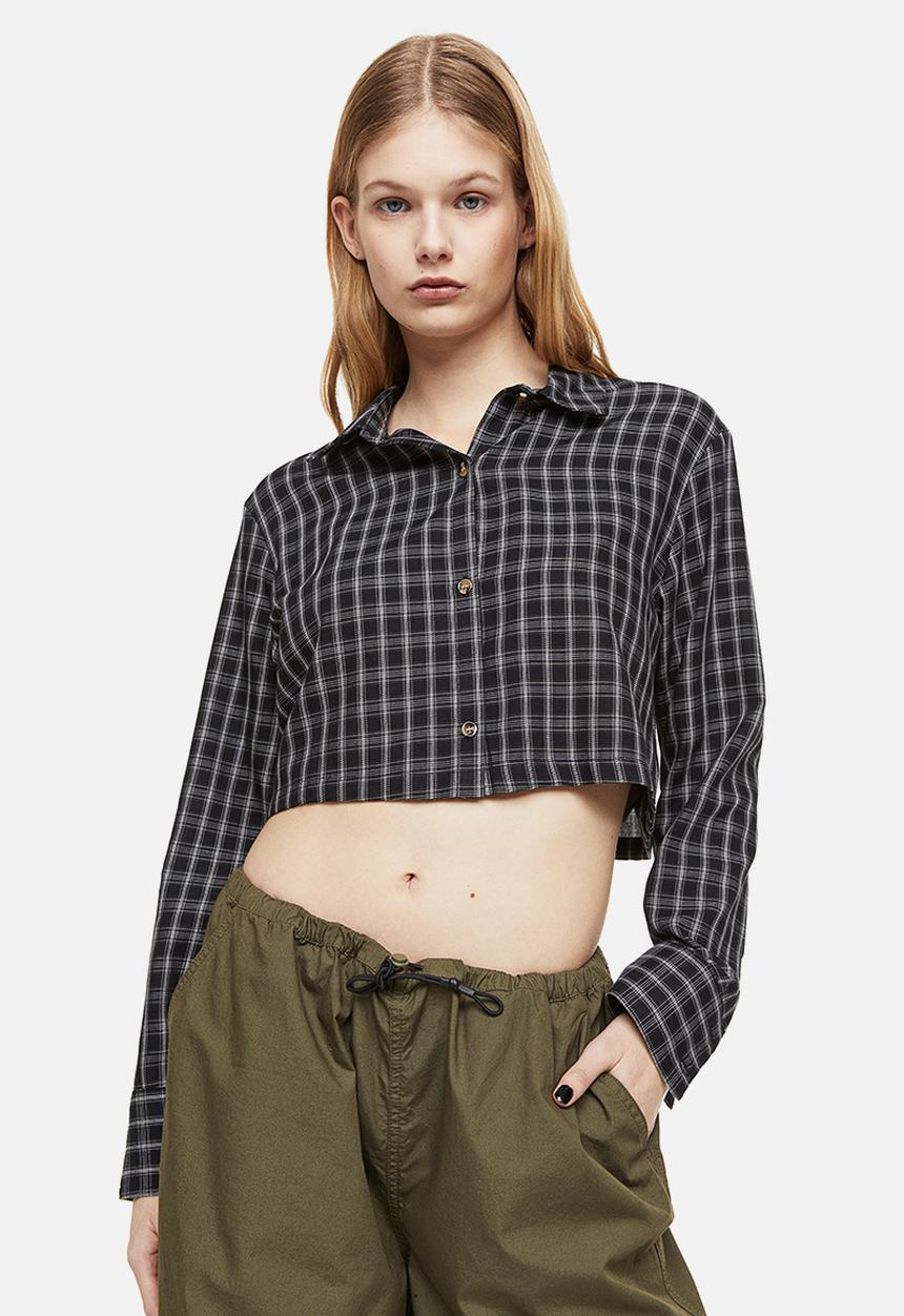H&M - Cropped cotton shirt - black/checked