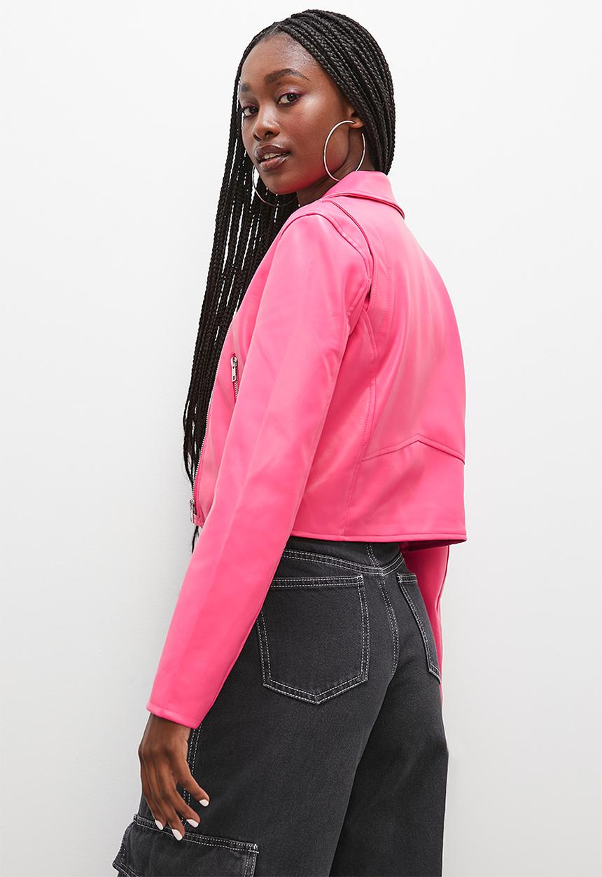Blake - Cropped biker jacket - cerise