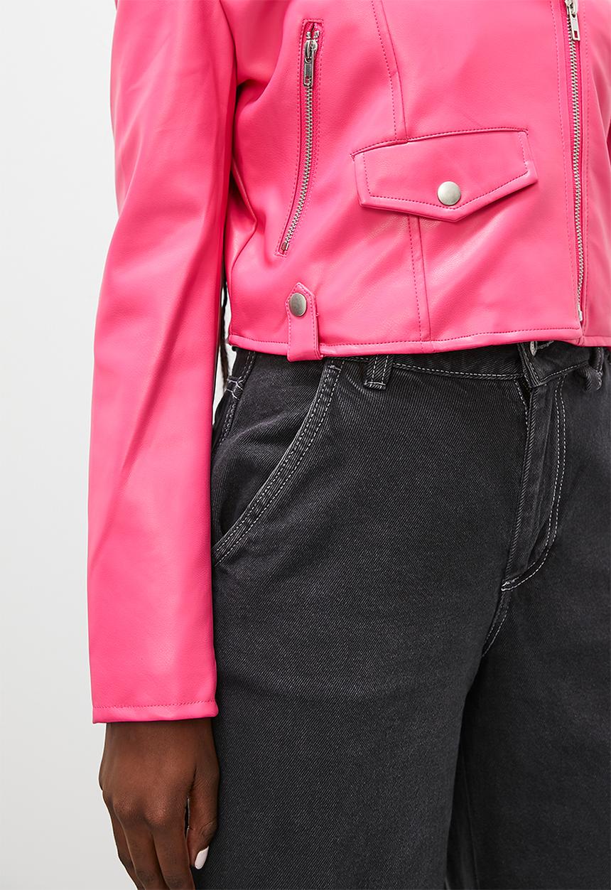 Blake - Cropped biker jacket - cerise