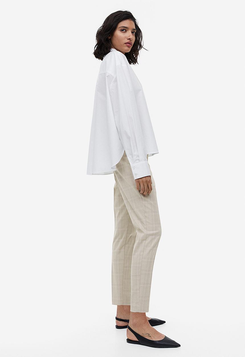 H&M - Cigarette trousers - light beige/checked