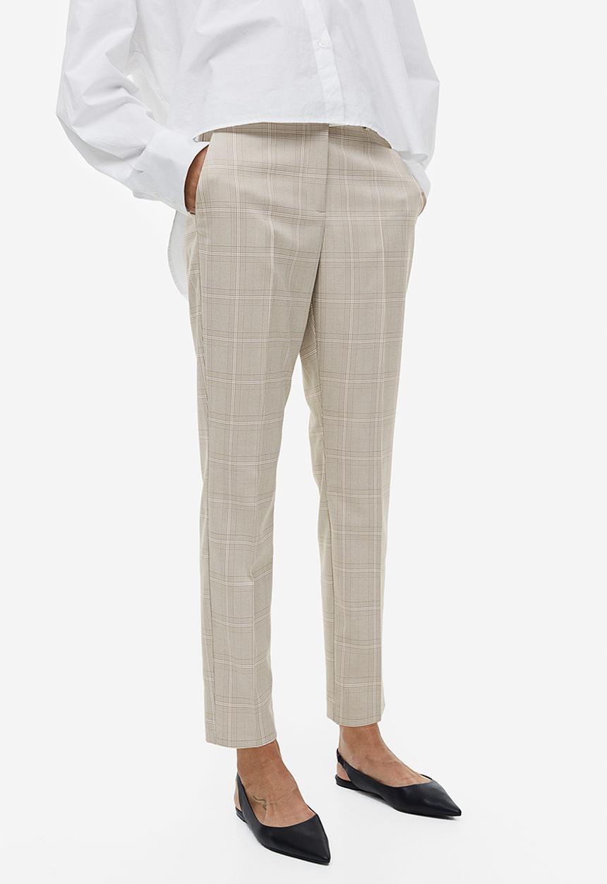 H&M - Cigarette trousers - light beige/checked