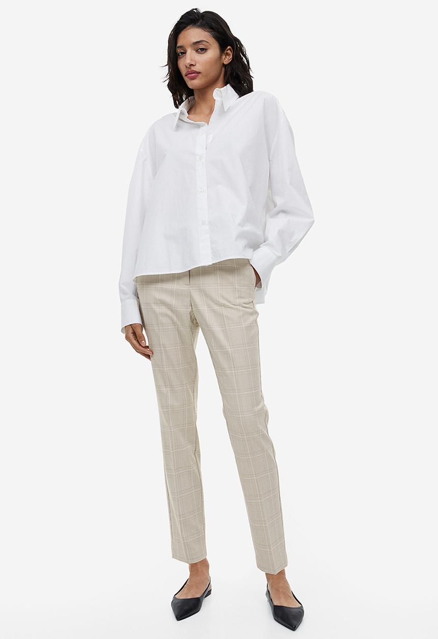 H&M - Cigarette trousers - light beige/checked