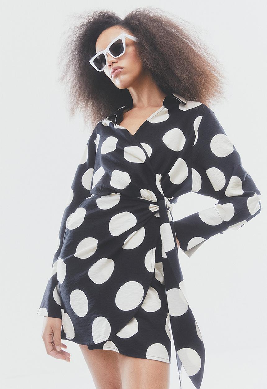 H&M - Wrap dress - black/spotted 