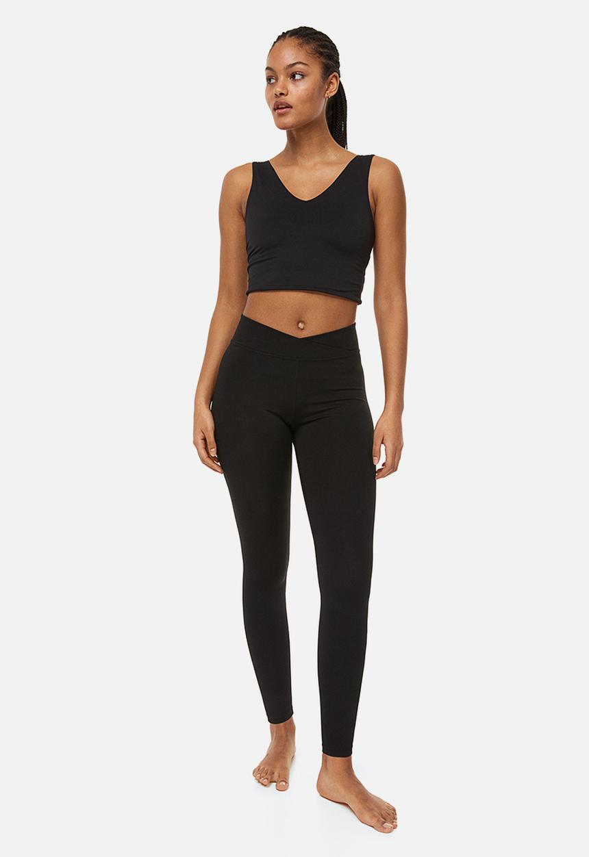 H&M - Wrapover-waist sports tights - black