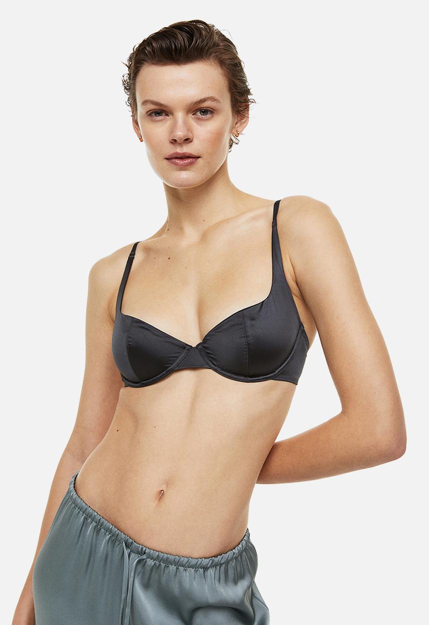 H&M - Non-padded underwired stretch satin bra - grey