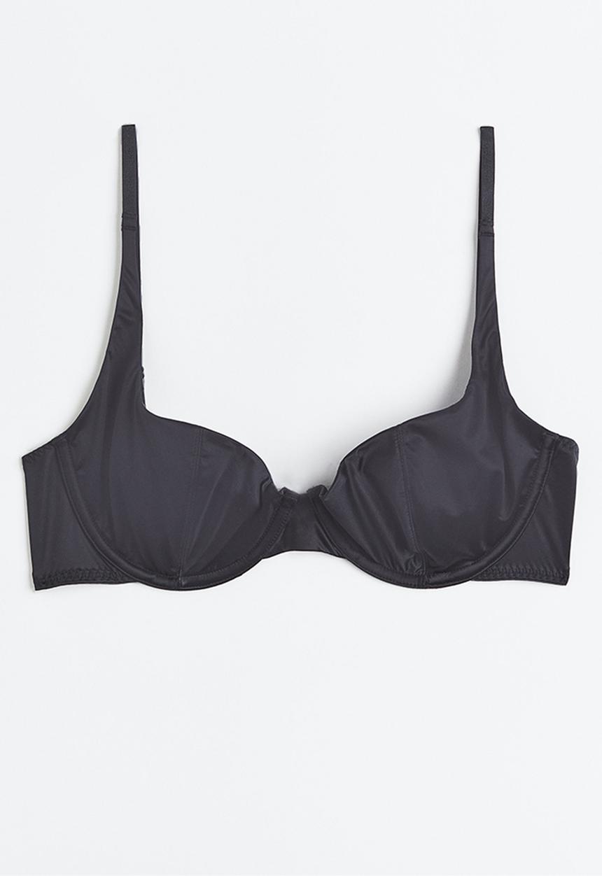 H&M - Non-padded underwired stretch satin bra - grey