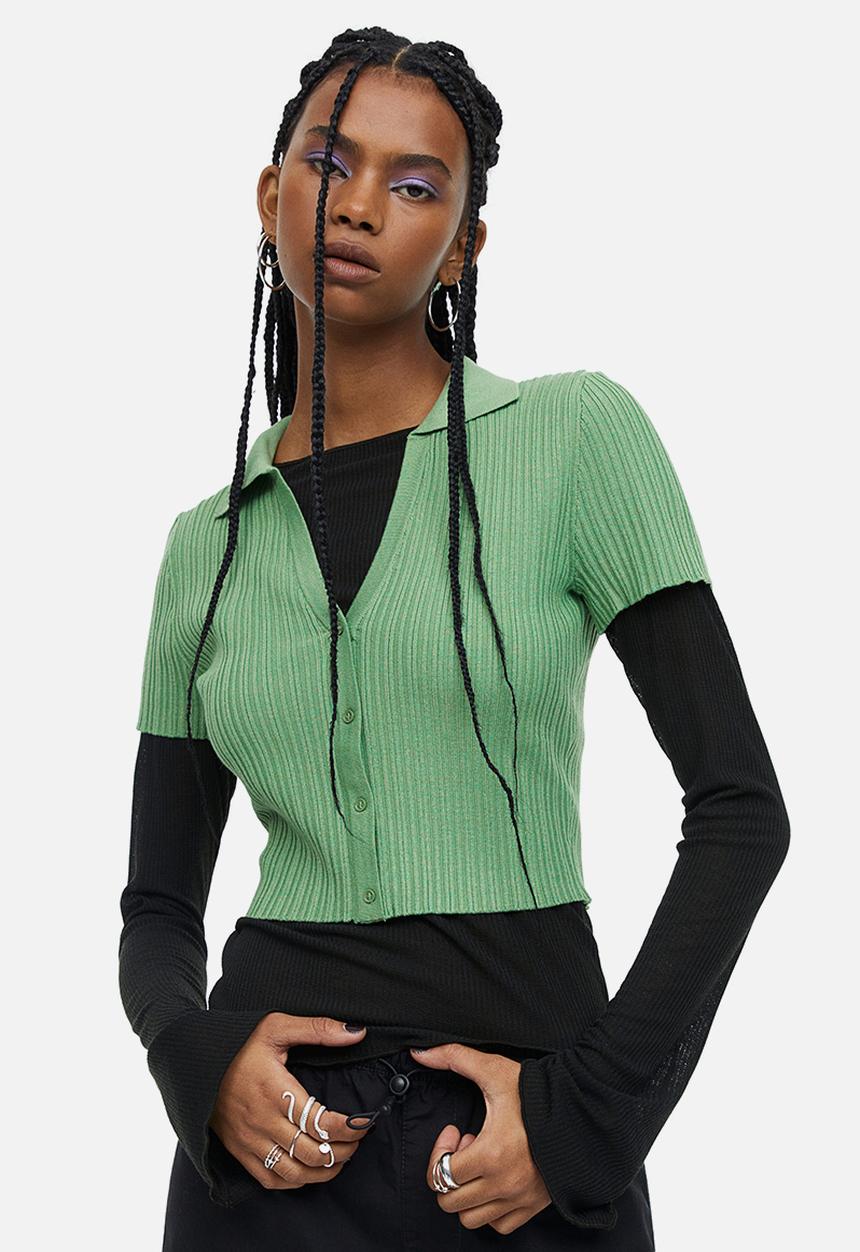H&M - Collared rib-knit top - green