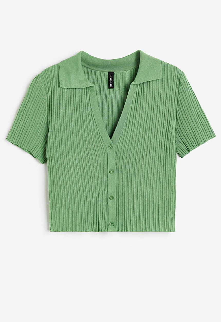 H&M - Collared rib-knit top - green