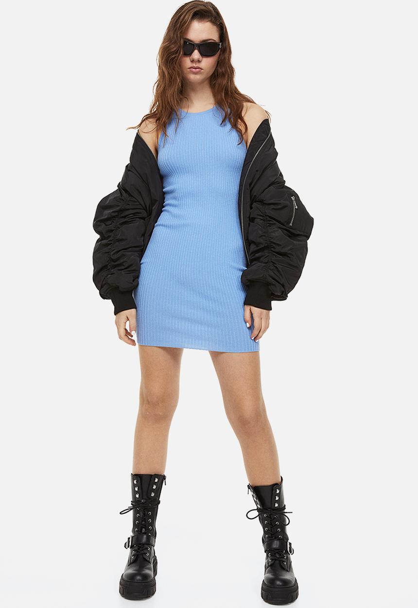 H&M - Rib-knit bodycon dress - light blue