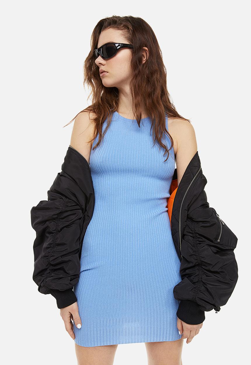 H&M - Rib-knit bodycon dress - light blue