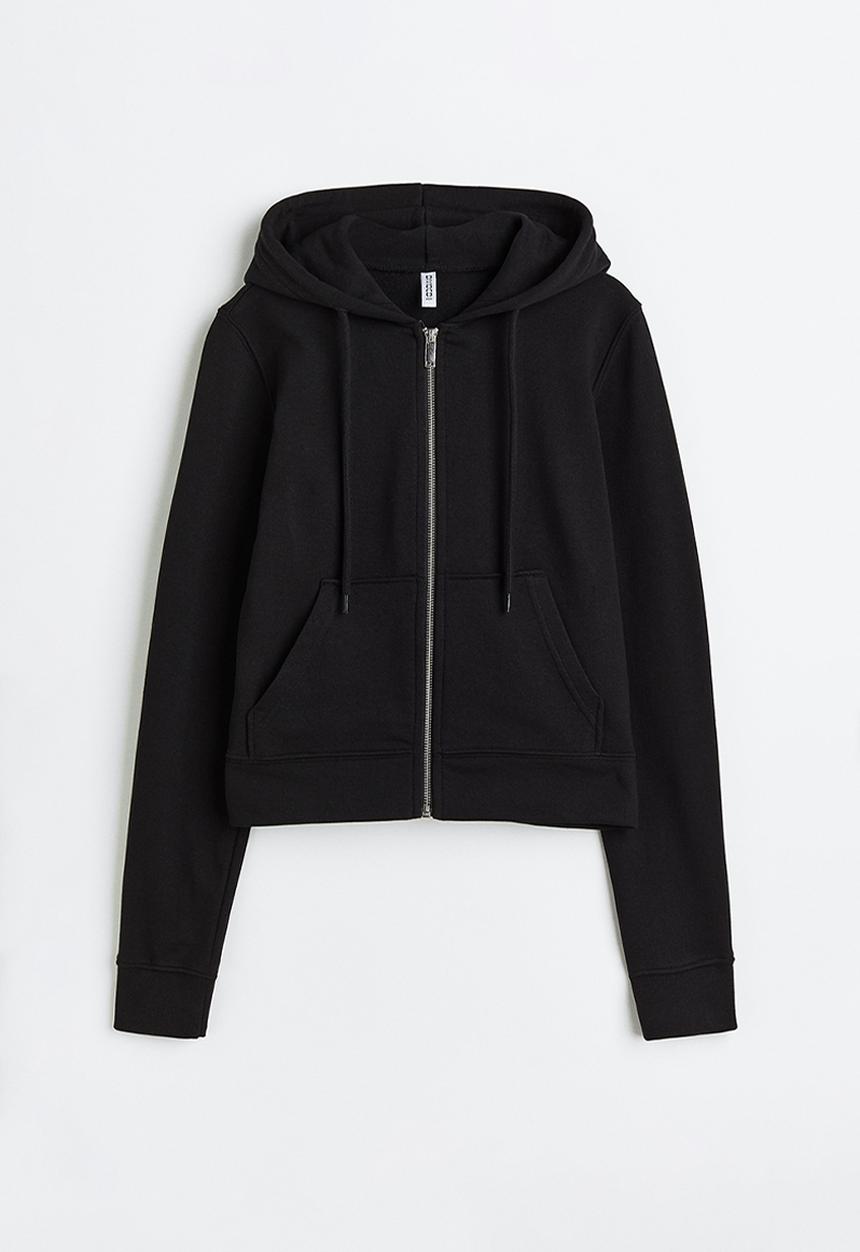 H&M - Fitted zip-through hoodie - black