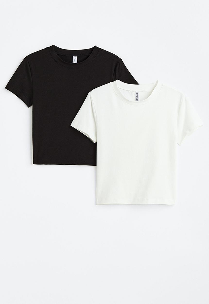 H&M - 2-Pack cropped T-shirts - black & white
