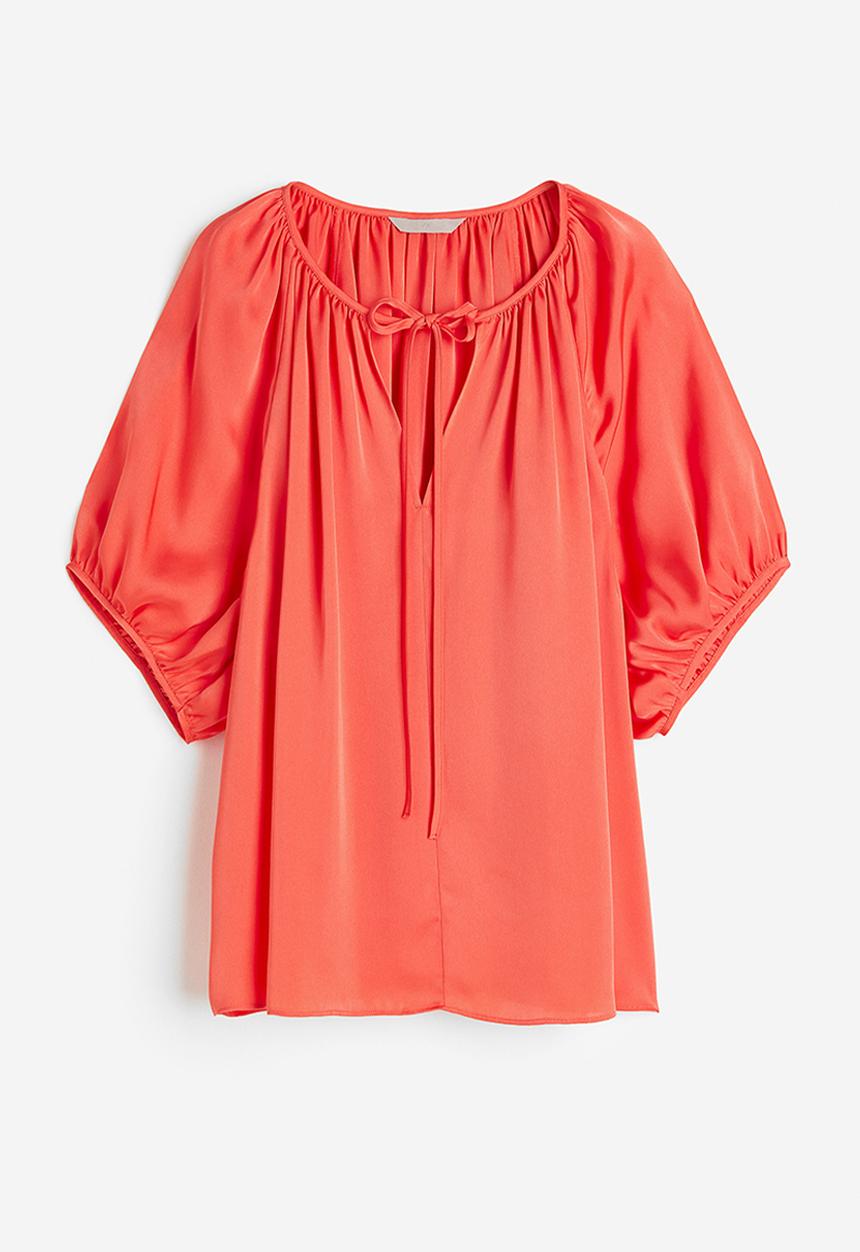 H&M - Oversized tie-top blouse - coral 