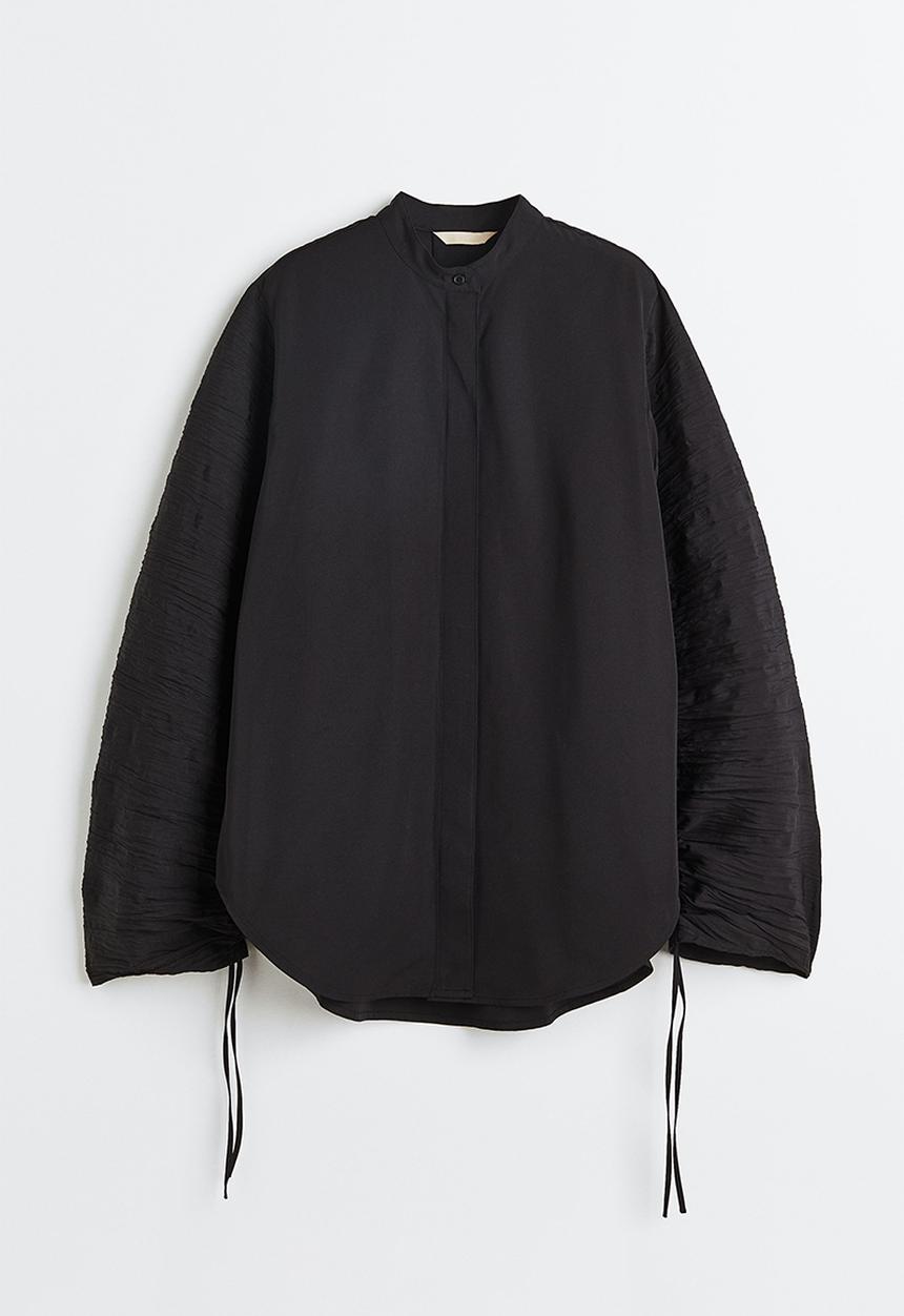 H&M - Oversized gathered-sleeve shirt - black