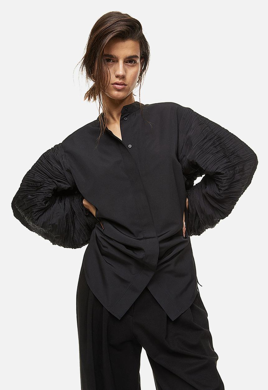 H&M - Oversized gathered-sleeve shirt - black