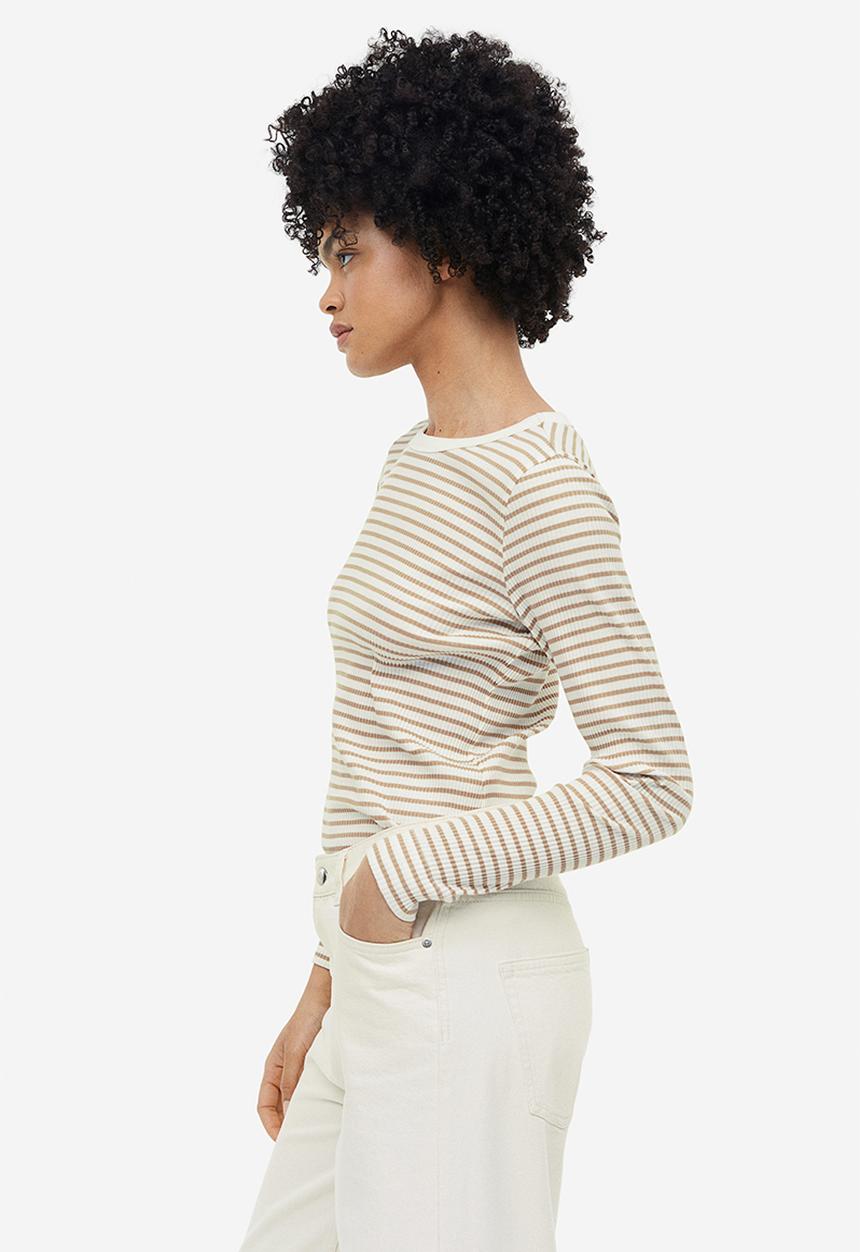 H&M - Ribbed top - white/beige striped