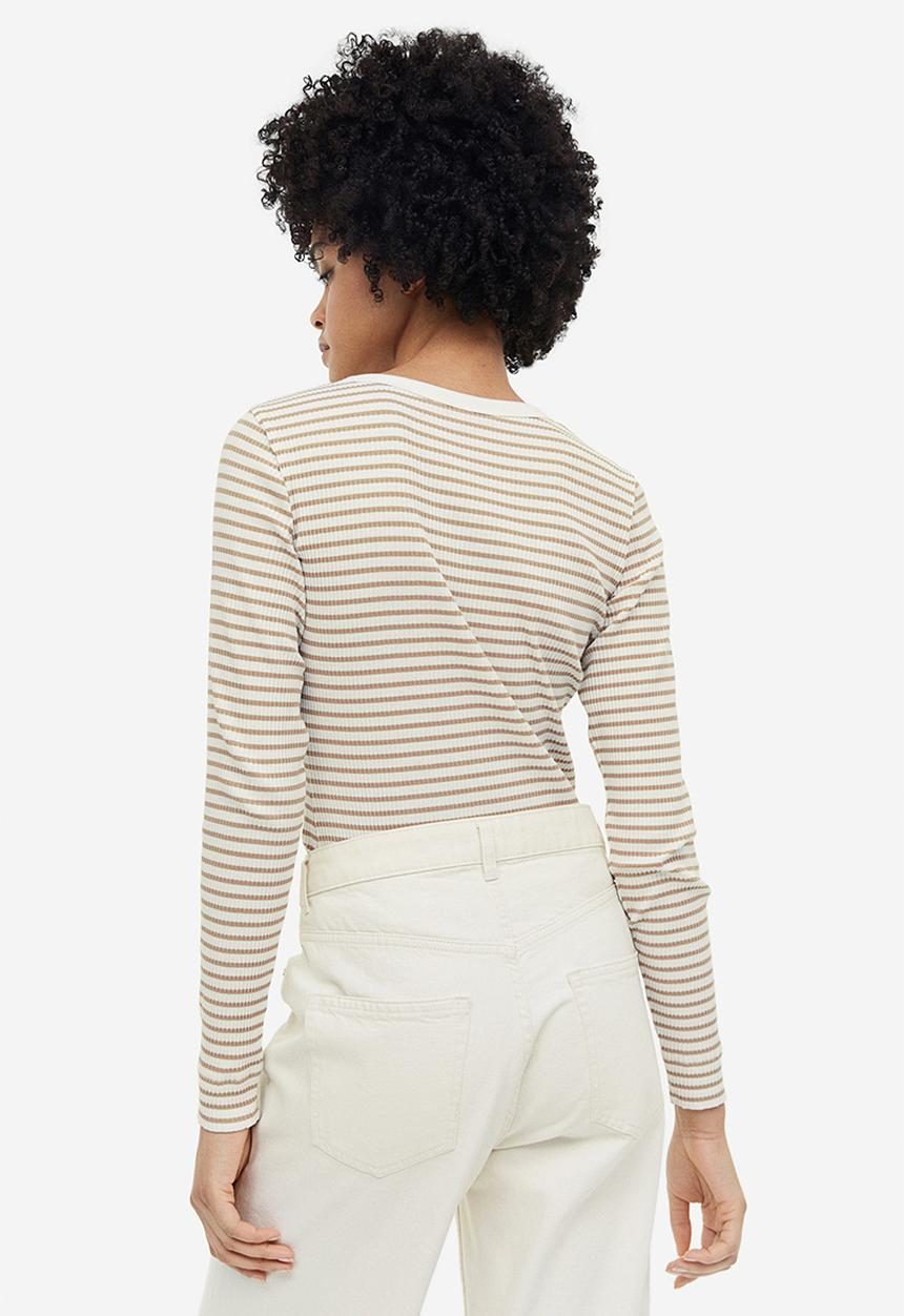 H&M - Ribbed top - white/beige striped