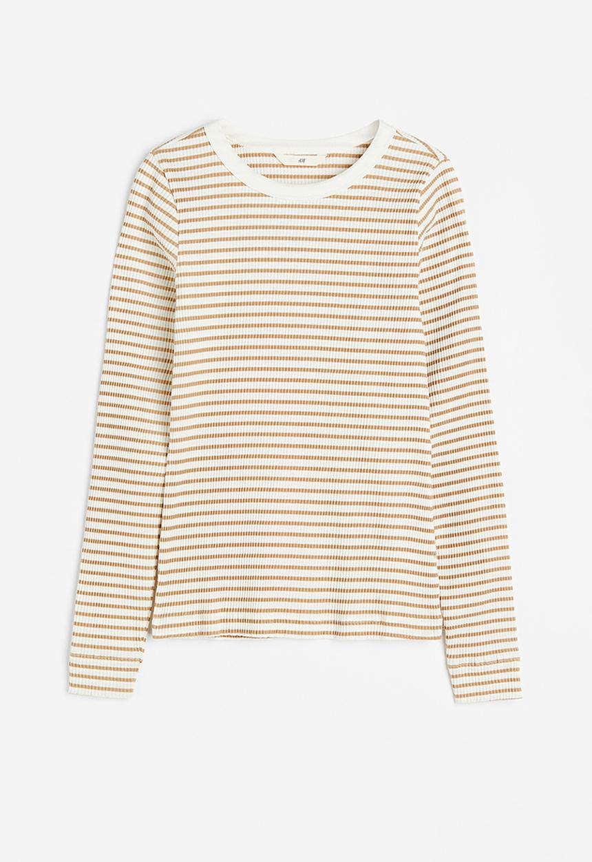 H&M - Ribbed top - white/beige striped