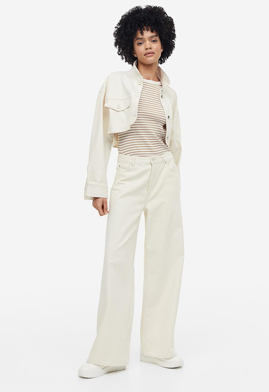 H&M - Ribbed top - white/beige striped