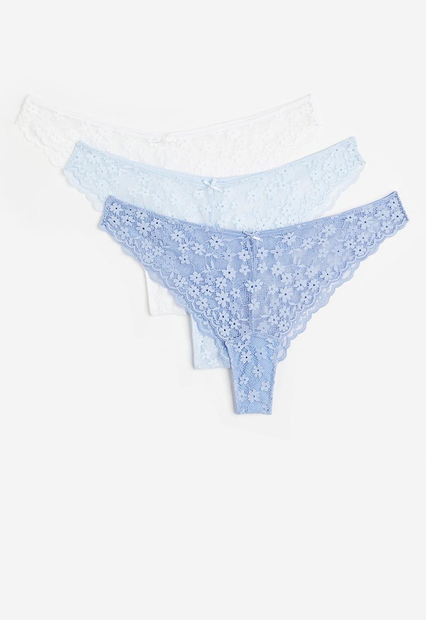 H&M - 3-pack lace brazilian briefs - blue,white