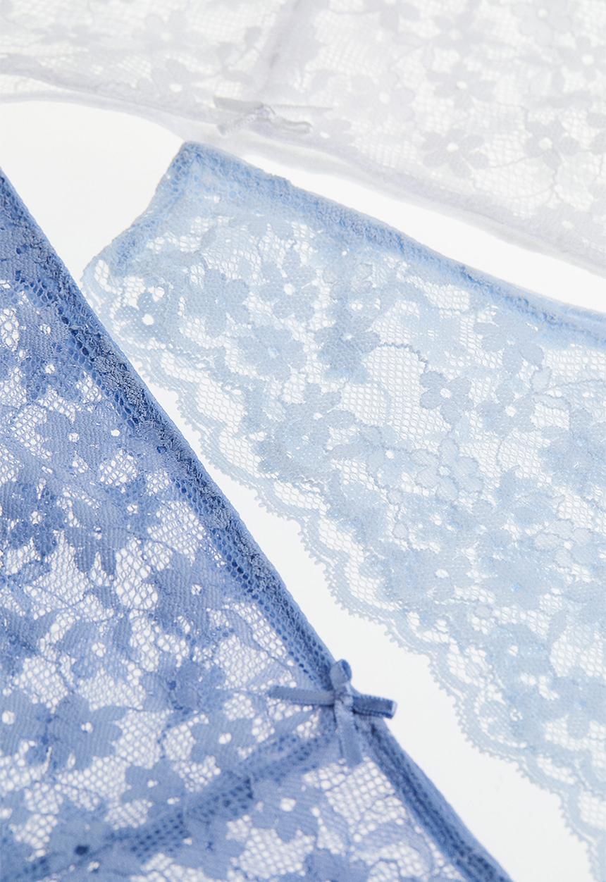 H&M - 3-pack lace brazilian briefs - blue,white