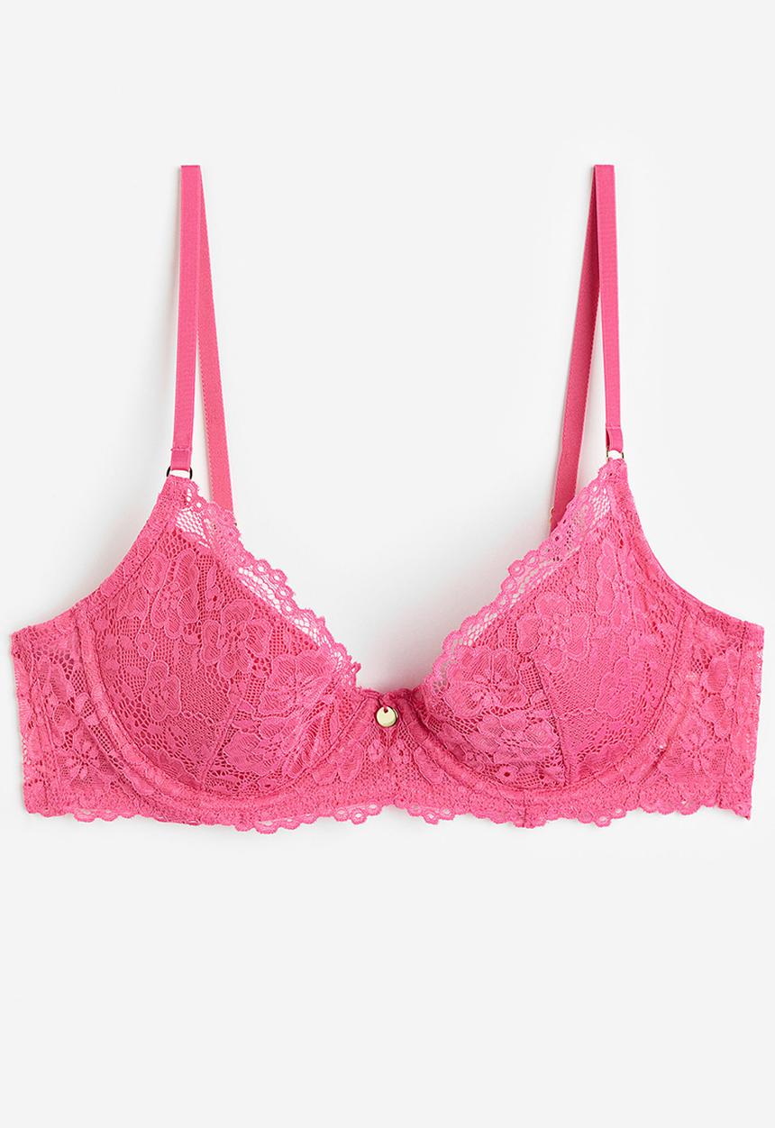 H&M - Padded underwired lace bra - pink