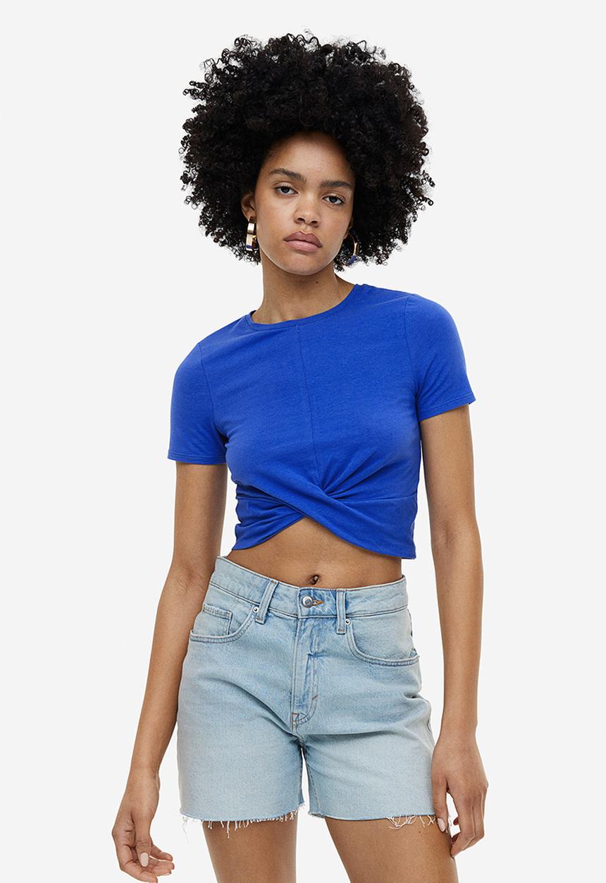 H&M - Wrap-detail jersey top - bright blue