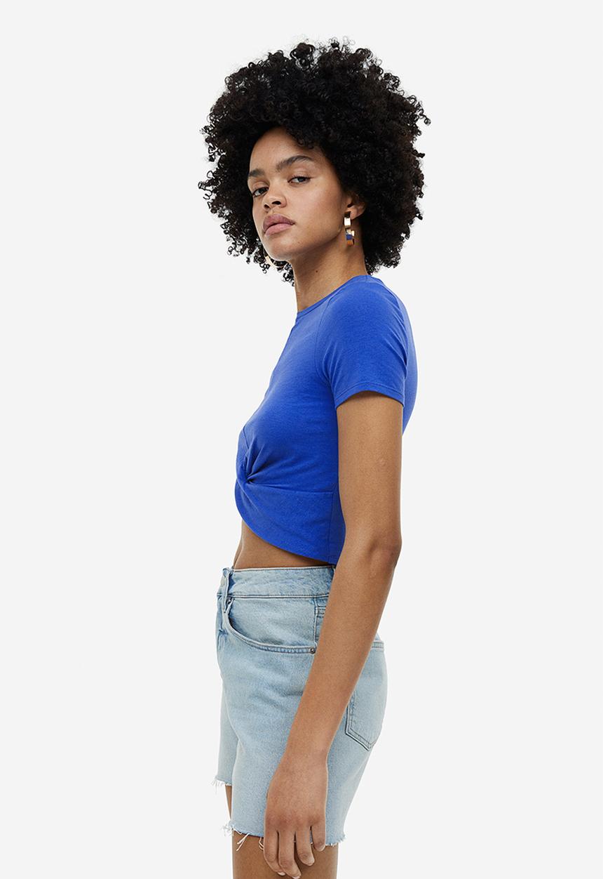 H&M - Wrap-detail jersey top - bright blue