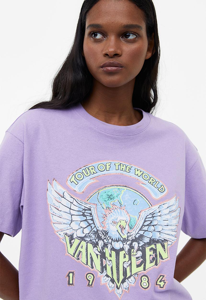 H&M - Oversized printed t-shirt - light purple/van halen