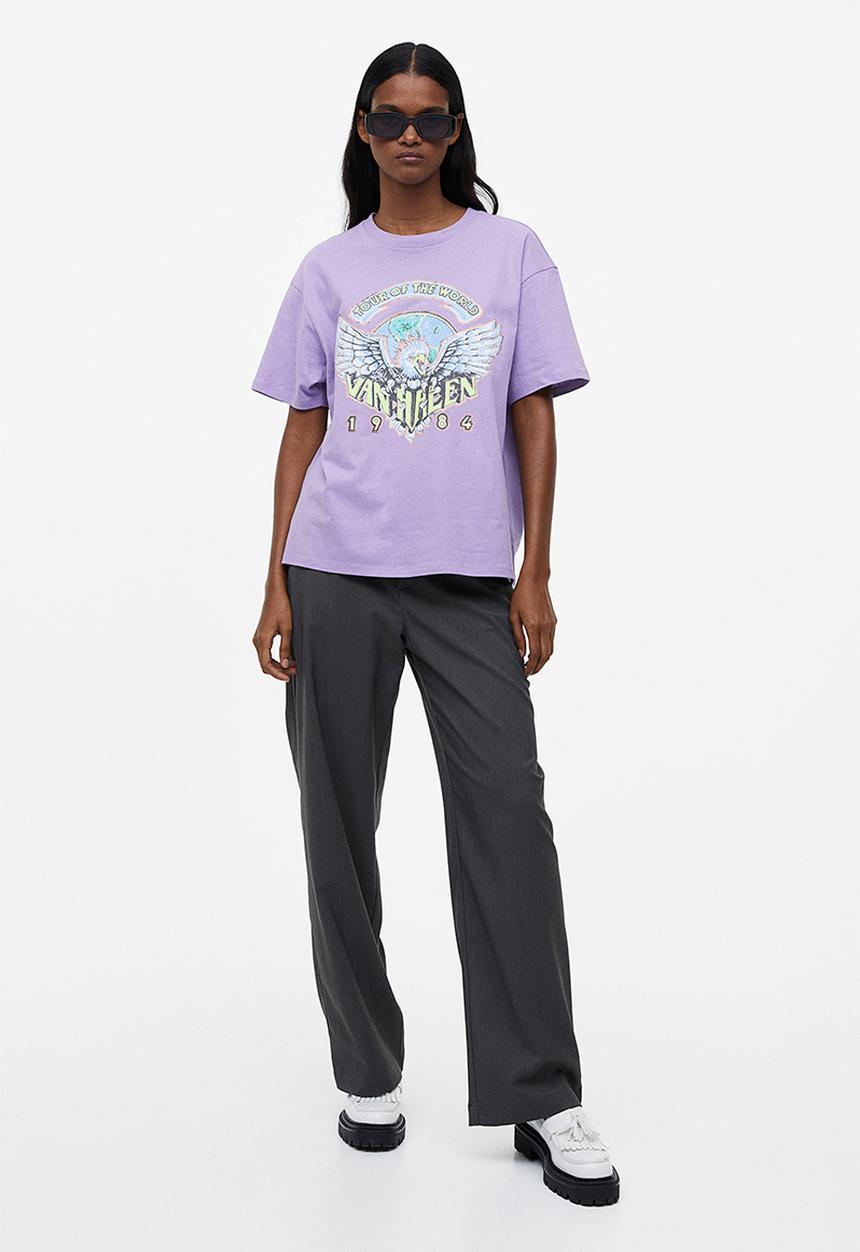 H&M - Oversized printed t-shirt - light purple/van halen