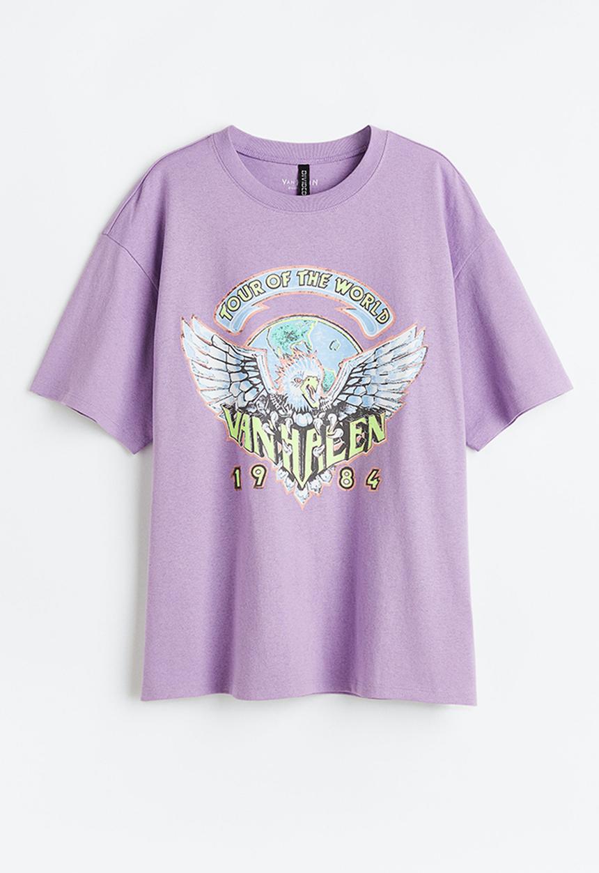 H&M - Oversized printed t-shirt - light purple/van halen