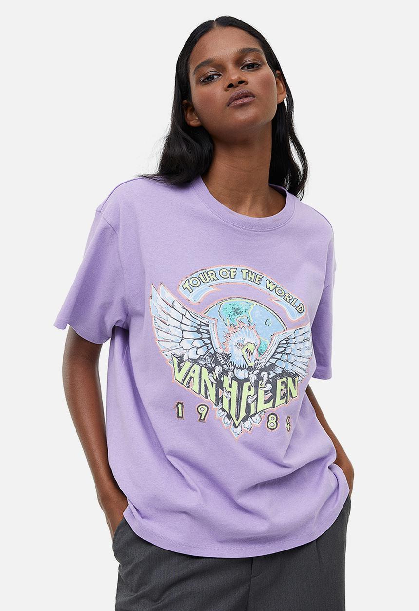 H&M - Oversized printed t-shirt - light purple/van halen