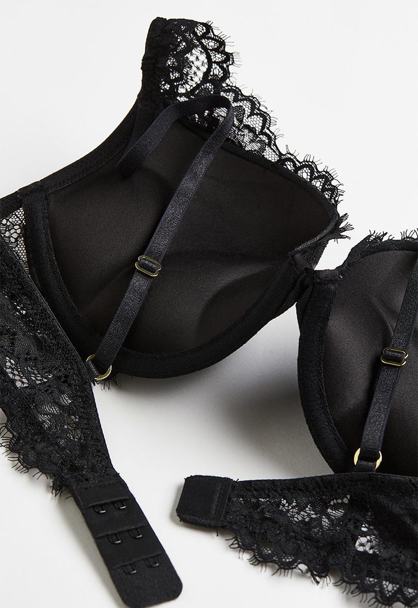 H&M - Lace super push-up bra - black