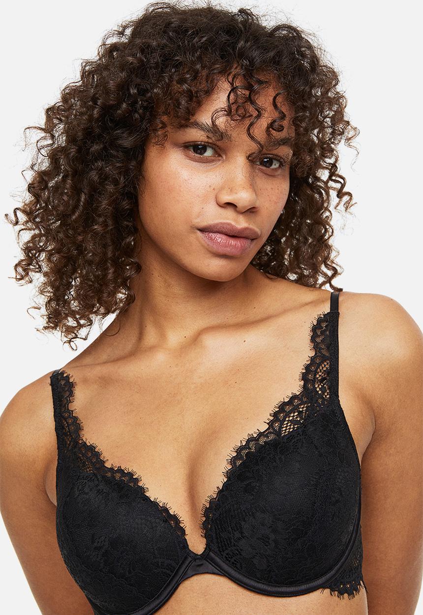 H&M - Lace super push-up bra - black