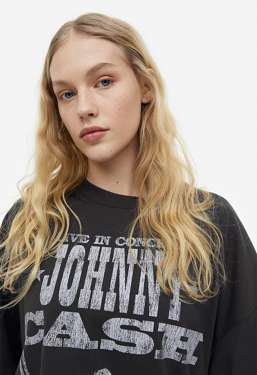 H&M - Oversized printed t-shirt - dark grey/johnny cash